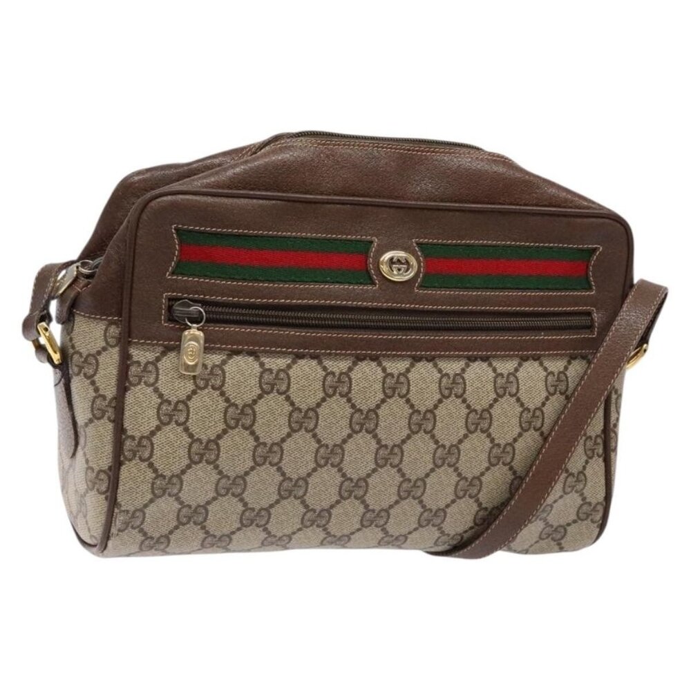Authentic GUCCI GG Supreme Web Sherry Line Bag PVC Beige Gold 56 02 088